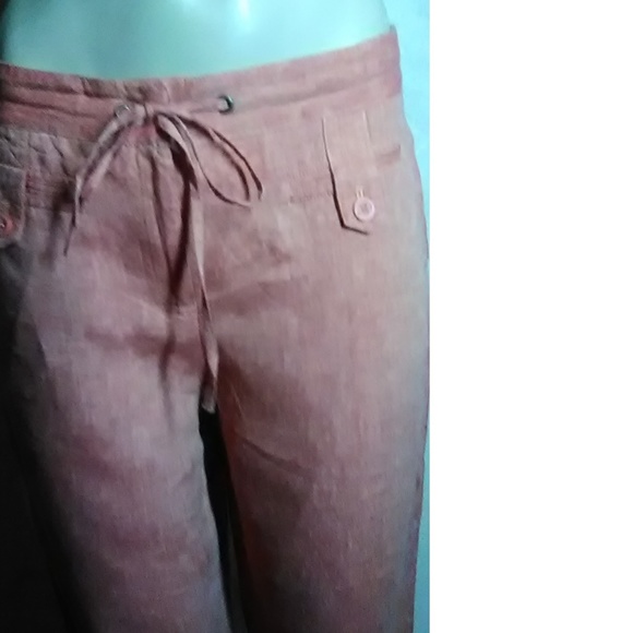Peck & Peck Weekend Orange Linen Crop Pants Size 4 - Picture 2 of 6